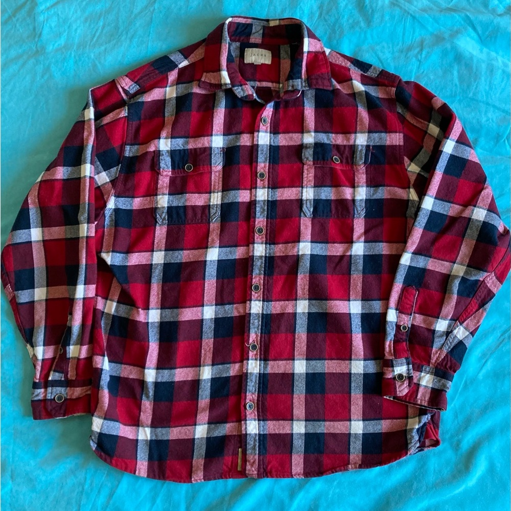 Vintage Jachs Men's Heavyweight Flannel Plaid Shirt in Red, Black, White EUC